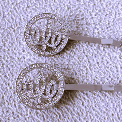 Sparkle custom rhinestone logo hair pins manufacturers wholesale custom diamante brand name hair clips factory and suppliers online websites